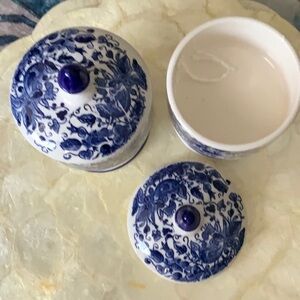 Blue and White Floral Ceramic 2 Containers